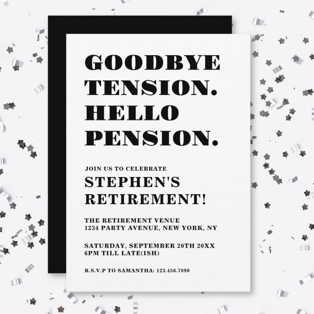 Funny Retirement Party Black White Humorous Invitation (Creator Uploaded)