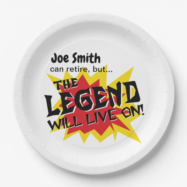 Funny Retirement Party Legend Will Live On Paper Plates (Front)