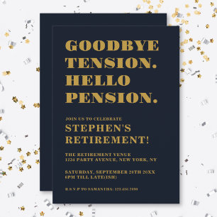 Funny Retirement Party Navy Blue Gold Humorous Invitation