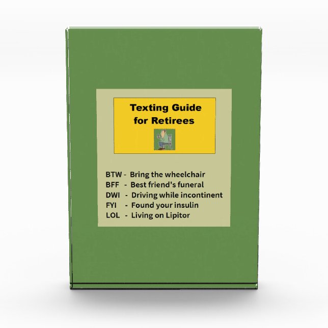 Funny Retirement Texting Guide Acrylic Award (Front)