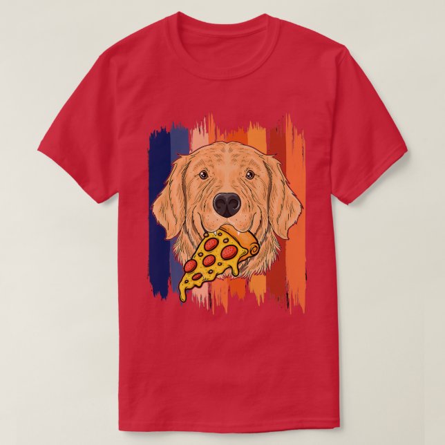 Funny Retriever Dog Face With Pizza Golden Retriev T-Shirt (Design Front)