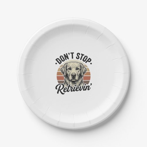 Funny Retriever Dog Vintage Engraving Graphic Tee_ Paper Plates