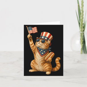 Funny Retro 4th Of July Cat Hot Dog Lovers Card