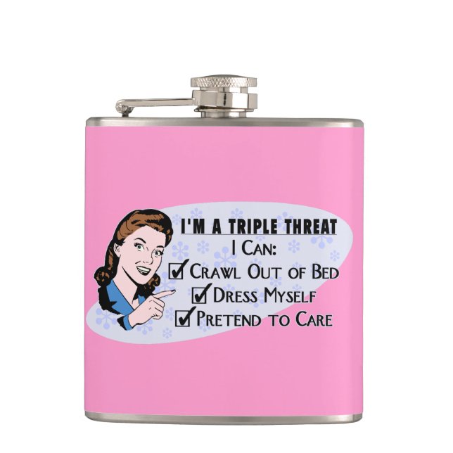 Funny Retro 50's Sarcastic Woman: Triple Threat Flask (Front)