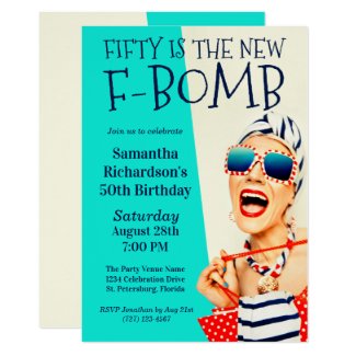 Funny Retro 50th Birthday F-Bomb Invitation