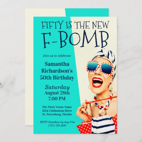 Funny Retro 50th Birthday F_Bomb Invitation