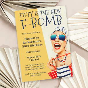 Funny Retro 50th Birthday F-Bomb Invitation