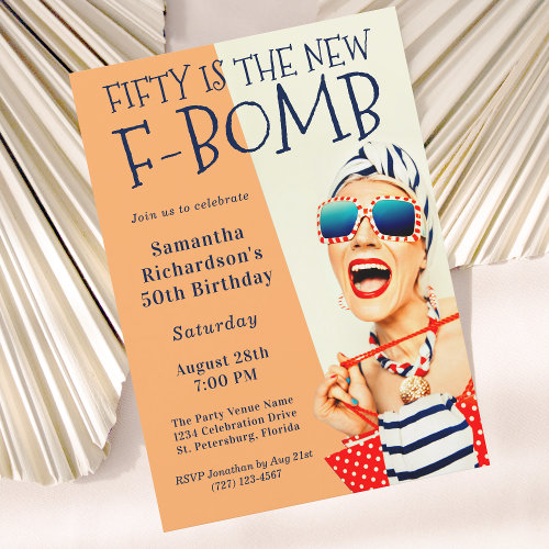 Funny Retro 50th Birthday F_Bomb Invitation