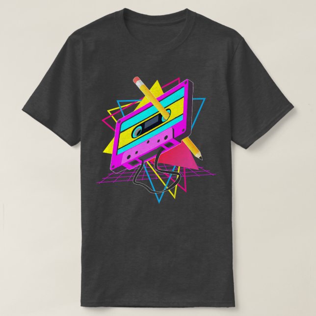 Funny Retro 80s Cassette Tape Pencil Throwback Mus T-Shirt (Design Front)