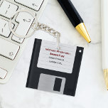 Funny Retro 80s Computer Floppy Disk Keychain<br><div class="desc">Embark on a whimsical journey down memory lane with our customizable floppy diskette keychain, transporting you straight back to the vibrant and iconic era of the 80s! Picture yourself strolling down the nostalgia-packed streets of the past, each step resonating with the infectious energy and charm of a bygone era. This...</div>