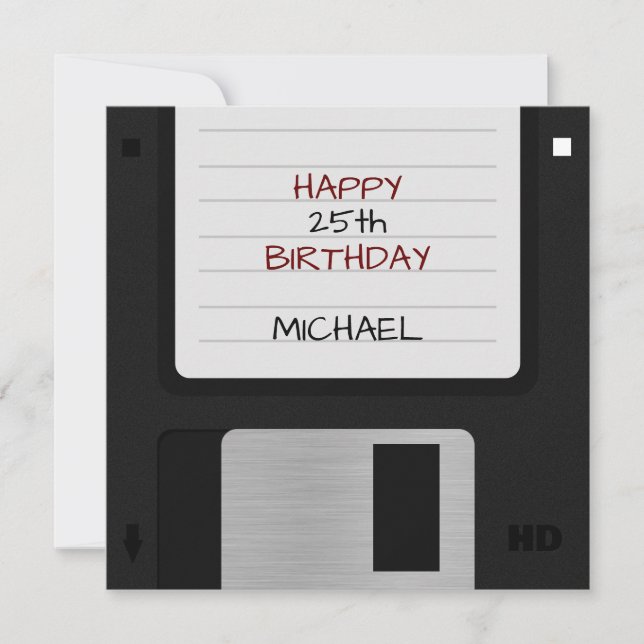 Funny Retro 80s Floppy Disk Birthday Card (Front)