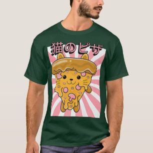 Funny Retro 90s Japanese Kawaii Cat Pizza Design T-Shirt