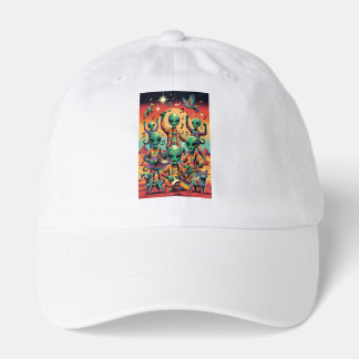 Funny Retro Alien Dance Party on Mars in Space. Hat