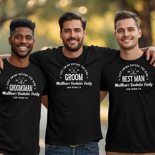 Funny Retro Bachelor Party Last Swing Golf Groom  T-Shirt