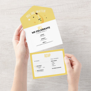 Funny Retro Banana Party Favors Puns Editable All In One Invitation