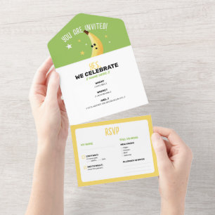 Funny Retro Banana Party Favors Puns Editable All In One Invitation