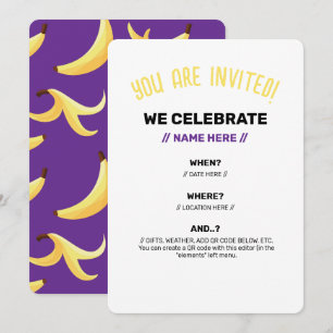 Funny Retro Banana Party Favors Puns Editable Invitation