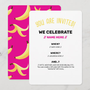 Funny Retro Banana Party Favors Puns Editable Invitation