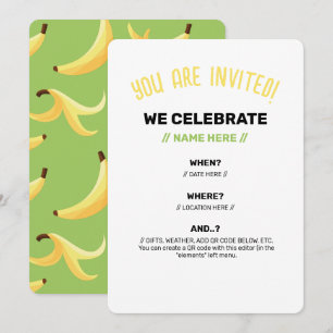 Funny Retro Banana Party Favors Puns Editable Invitation