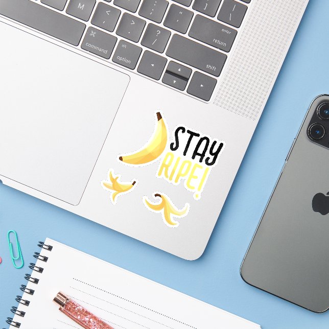 Funny Retro Banana Party Favors Puns Editable Sticker (Laptop w/ iPhone)