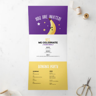 Funny Retro Banana Party Favors Puns Editable Tri-Fold Invitation