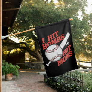 Funny Retro Baseball I Hit Bombs For Hot Moms House Flag