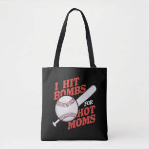 Funny Retro Baseball I Hit Bombs For Hot Moms Tote Bag