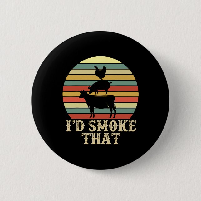 Funny Retro Bbq Party Smoker Chef Dad Gift I’d Smo Button (Front)