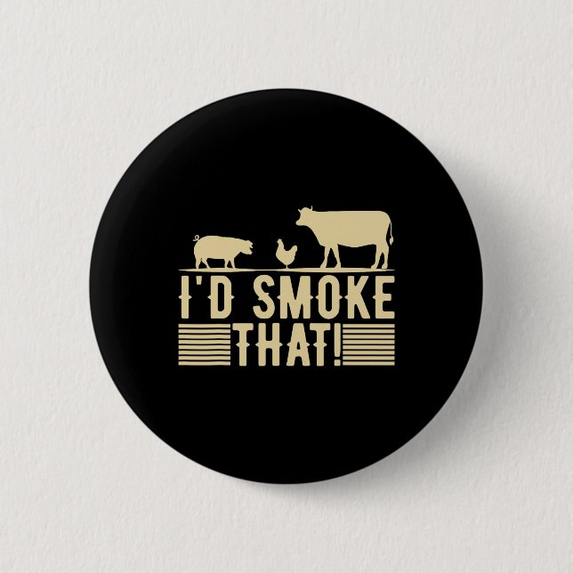 Funny Retro Bbq Party Smoker Chef Dad Gift I’d Smo Button (Front)
