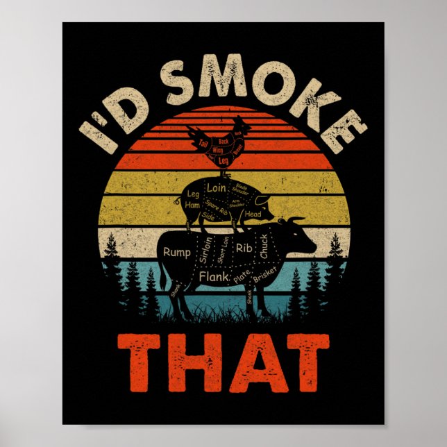 Funny Retro Bbq Party Smoker Chef Dad I'd Smoke Th Poster (Front)