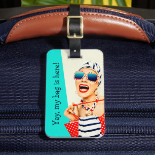 Funny Retro Beach Lady Traveler Luggage Tag