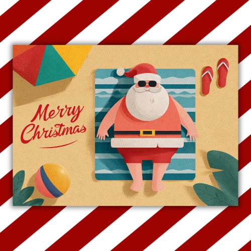 Funny Retro Beach Santa Tropical Christmas Holiday Card