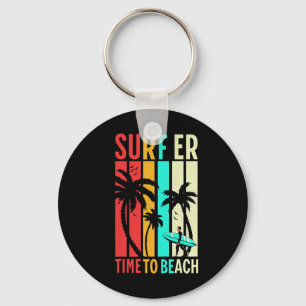 Funny Retro Beach Surfing Surfboard Vintage Surfbo Keychain