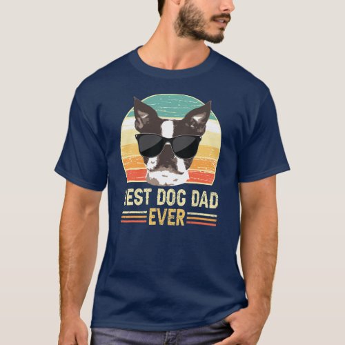 Funny Retro Best Dog Dad Ever Dog with Sunglasses T_Shirt