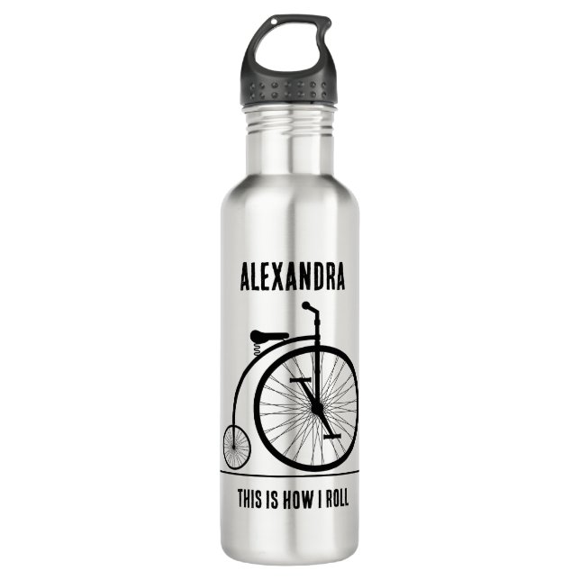Funny Retro bicycle personalized for cyclist Stainless Steel Water Bottle (Front)