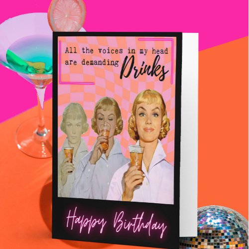Funny Retro Birthday Card Best Friend-Sassy-Drinks