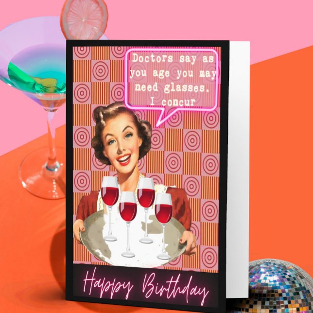 Funny Retro Birthday Card Best Friend-Sassy-Glass (Creator Uploaded)