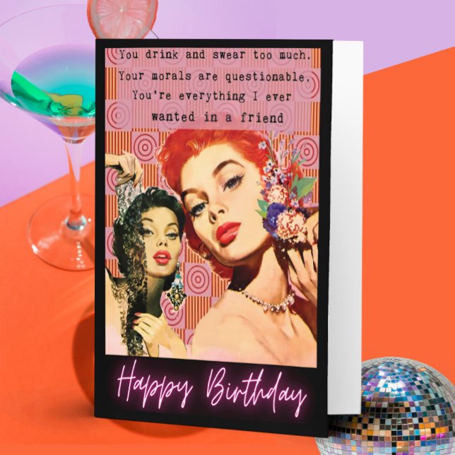 Funny Retro Birthday Card Best Friend-Sassy-Swear (Creator Uploaded)
