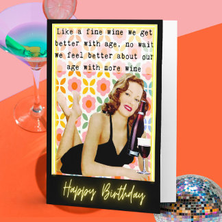 Funny Retro Birthday Card Best Friend-Sassy-Wine