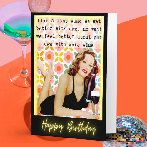 Funny Retro Birthday Card Best Friend-Sassy-Wine