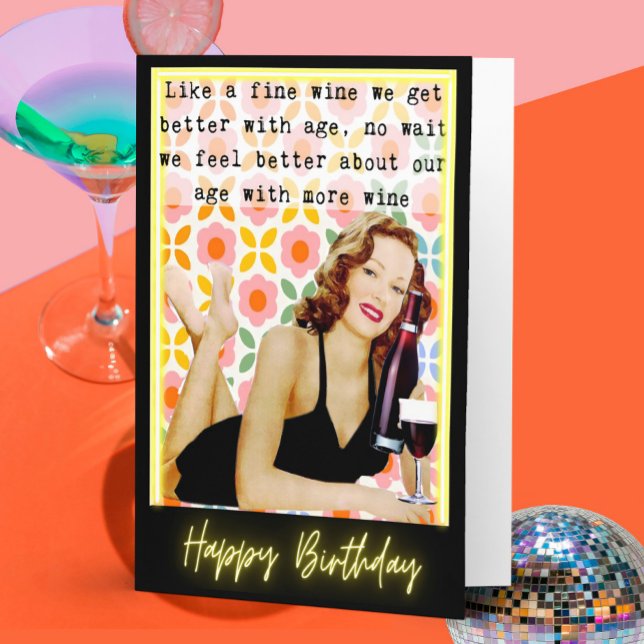 Funny Retro Birthday Card Best Friend-Sassy-Wine (Creator Uploaded)