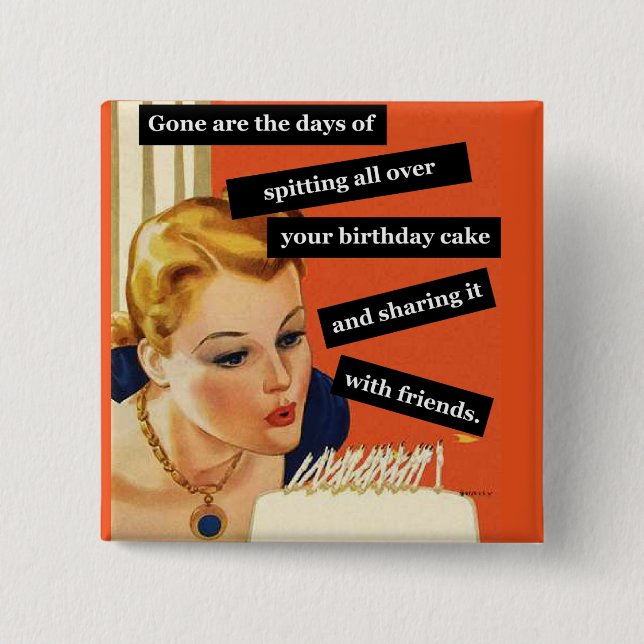 Funny Retro Birthday Card Blowing Out Candles Button (Front)