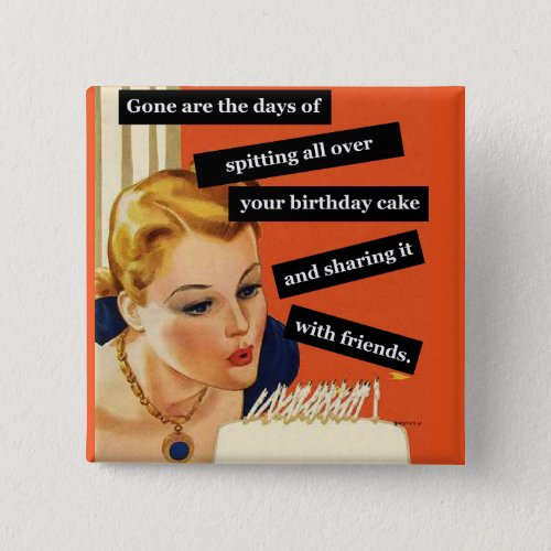 Funny Retro Birthday Card Blowing Out Candles Button