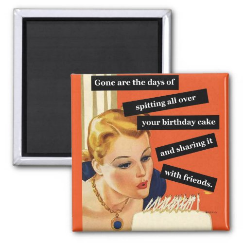 Funny Retro Birthday Card Blowing Out Candles Magnet