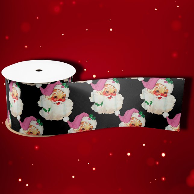 Funny Retro Black Santa Claus Face Christmas gift Satin Ribbon (Creator Uploaded)