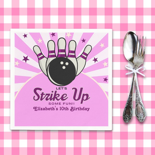 Funny Retro Bowling Birthday Girl Party Napkins (Creator Uploaded)
