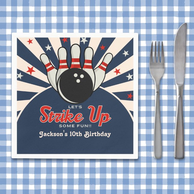 Funny Retro Bowling Birthday Party for Kids Napkins (Creator Uploaded)