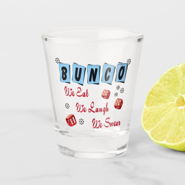 Funny Retro Bunco Party Friends Shot Glass (Front)