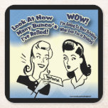 Funny Retro Bunco Women Square Paper Coaster<br><div class="desc">Liven up your Bunco party with fun Bunco coasters designed to make your laugh. This funny Bunco design features two retro style drawings of women looking at a Bunco score card. Bunco player number one says "Look At How Many Bunco's I've Rolled!" while Bunco Player two exclaims: Wow! I'm Going...</div>
