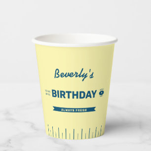 Funny Retro Butter Stick Blue Birthday Paper Cups